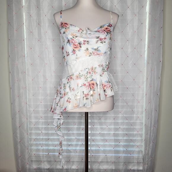 Thirty/Thirty LA Tops - Thirty/Thirty LA White Floral‎ Lace Asymmetrical Fairy Princess Top Medium NWT